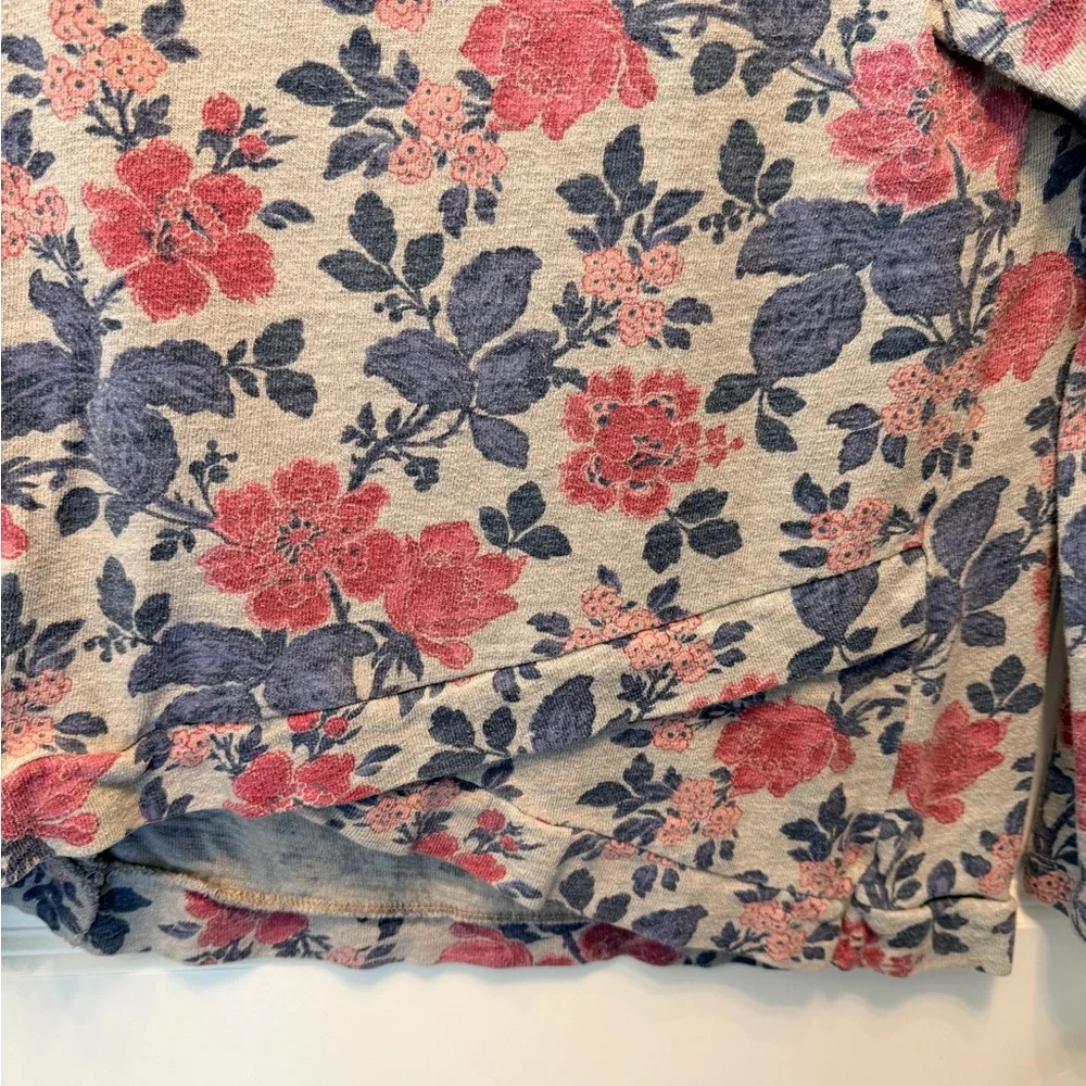 LOFT Floral Sweatshirt XS Gray Pink Blue Lightweight Cotton - Picture 5 of 8